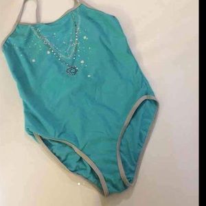 Cute Girls Aqua Silver Swimsuit Sz L juniors
